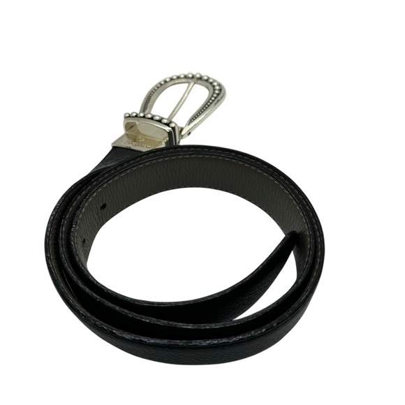 Brighton Reversible Leather Belt Black and Gray Taupe Silver Buckle Sz Medium - Picture 2 of 10